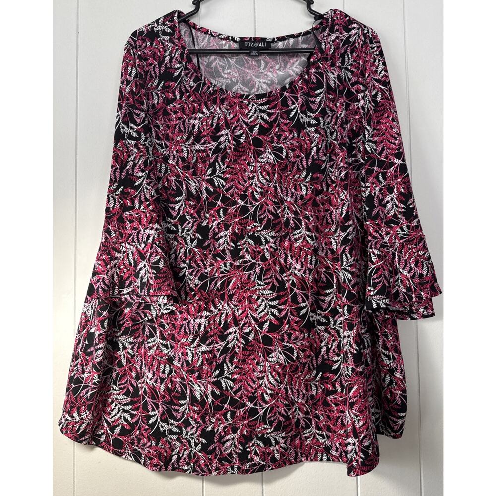 Roz Ali Womens 3X Pink, White And Black 3/4 Sleeve Tunic Top V7